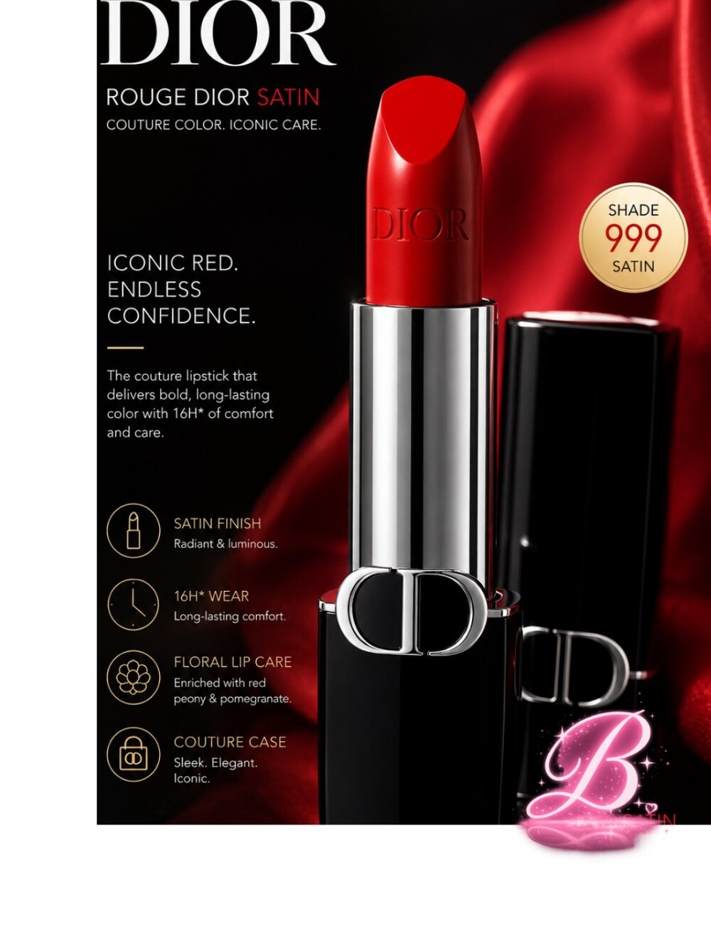 DIOR Rouge Dior Refillable Lipstick - Satin - Shade 999 "Iconic Red" - NWT